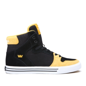 Supra Mens VAIDER Black/Golden/white High Top Shoes | CA-65135